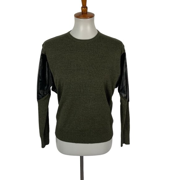 YAL New York Sweater Small Green Faux Leather Pullover Edgy Streetwear - Picture 1 of 6